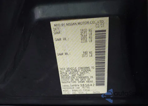 2015 Nissan Altima 2.5/2.5 S/2.5 Sl/2.5 Sv from USA, damaged, VIN 1N4AL3AP8FN385642